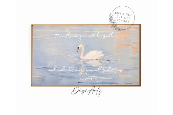 Psalm 91 Swan On Still Water Under His Wings Refuge Verse Poster
