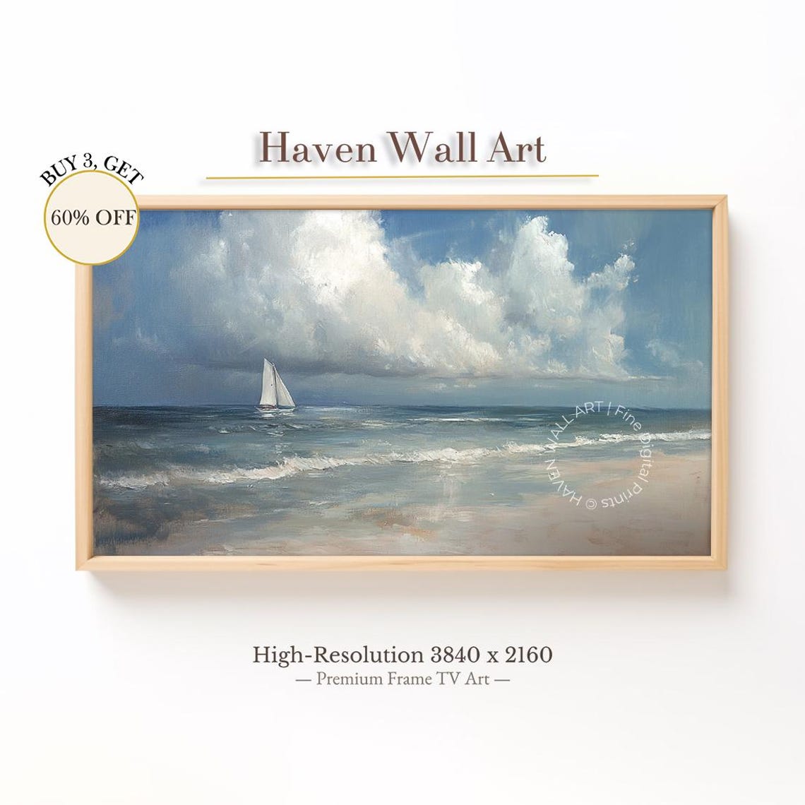 Sailboat Summer Seascape Dramatic Clouds Ocean Sailing Art Poster