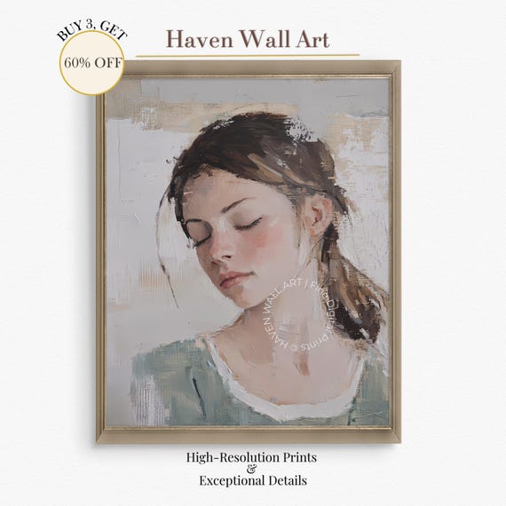 Vintage Summer Portrait Impressionist Woman Painting Print Puv148