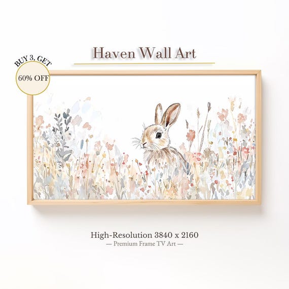 Samsung Frame Tv Art Spring Bunny Watercolor Painting Wallpaper Tsa089