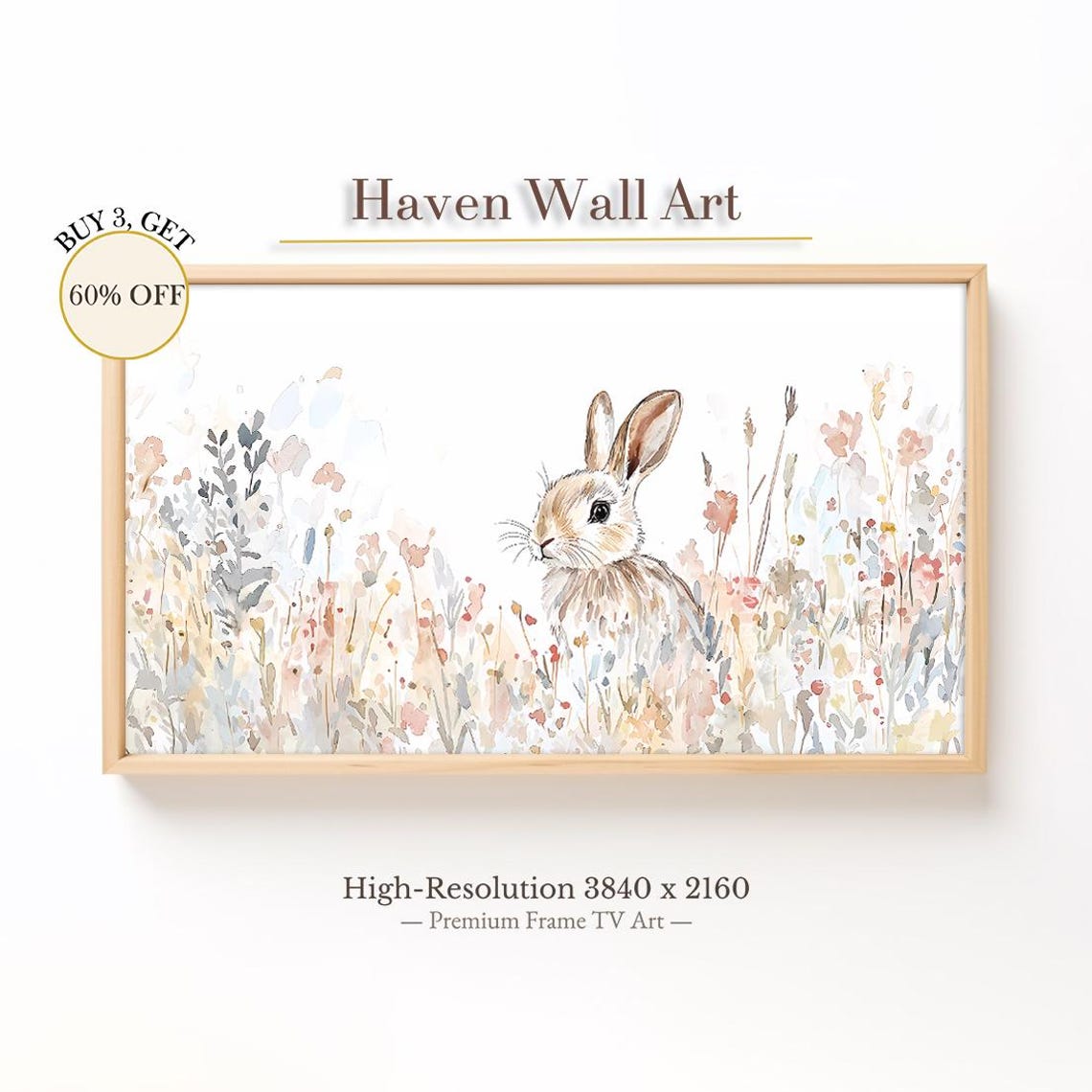 Samsung Frame Tv Art Spring Bunny Watercolor Painting Wallpaper Tsa089