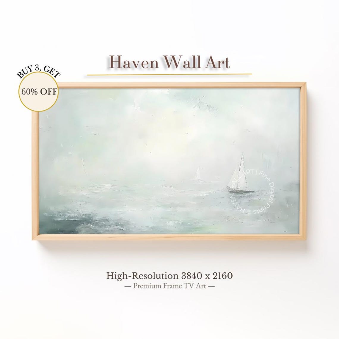 Misty Sailing Horizon Foggy Sailboat Minimalist Ocean Poster