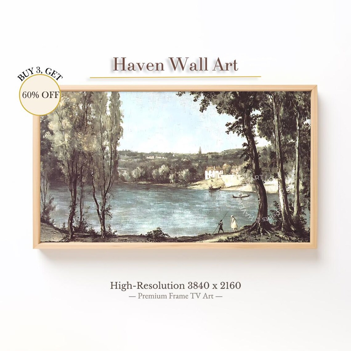 Vintage River Valley Village Church Classical Landscape Art Poster