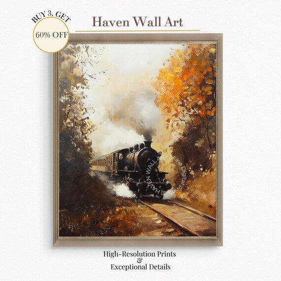 Vintage Steam Locomotive Through Golden Autumn Forest Wall Art