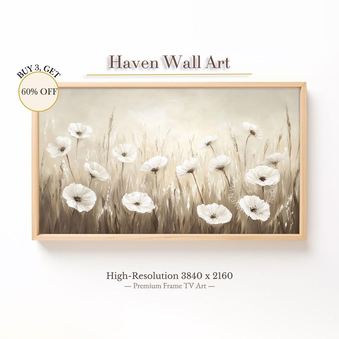 Minimalist Beige Poppy Field White Flowers Neutral Art Poster