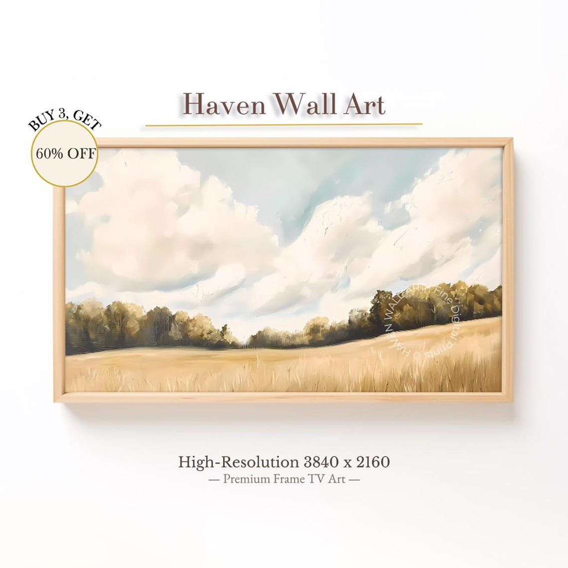Golden Wheat Field Under Billowing Clouds Landscape Wall Art