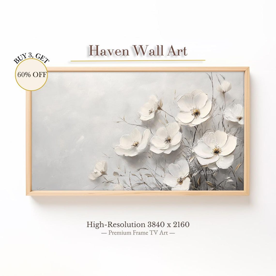 Minimalist White Flowers Soft Gray Neutral Botanical Art Poster