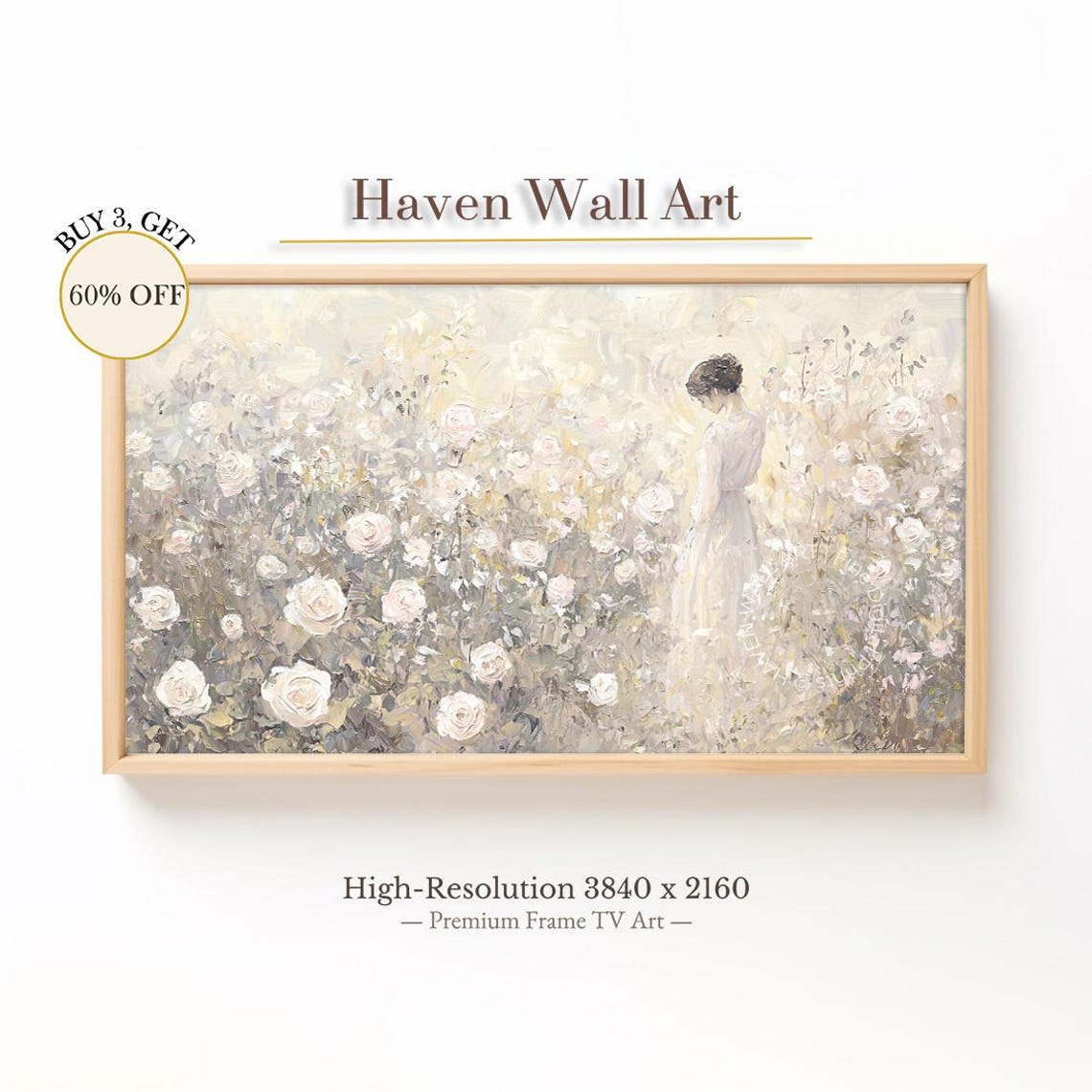 Woman in White Rose Garden Romantic Impressionist Floral Poster