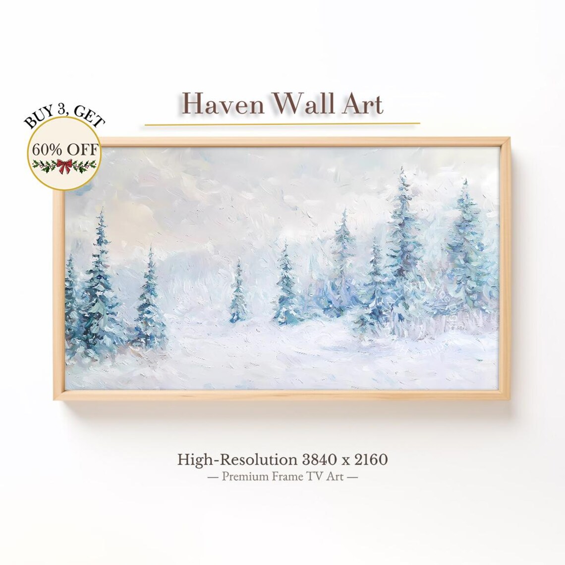 Snow Covered Pine Forest Soft Winter Morning Oil Painting Poster