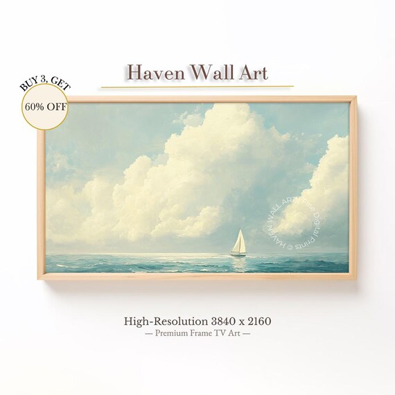 Sailing Into the Light Sailboat Ocean Cloudscape Frame TV Art Poster