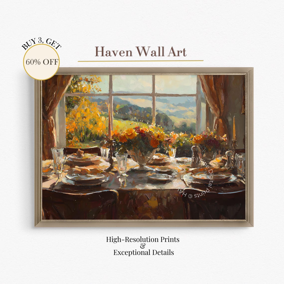 Autumn Harvest Dining Room Oil Painting Fall Tablescape Poster