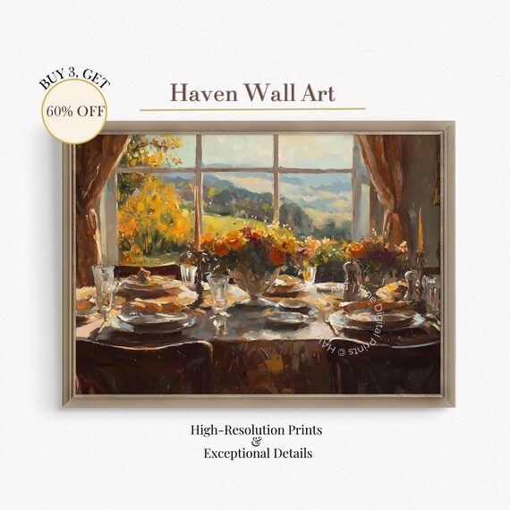 Autumn Harvest Dining Room Oil Painting Fall Tablescape Poster