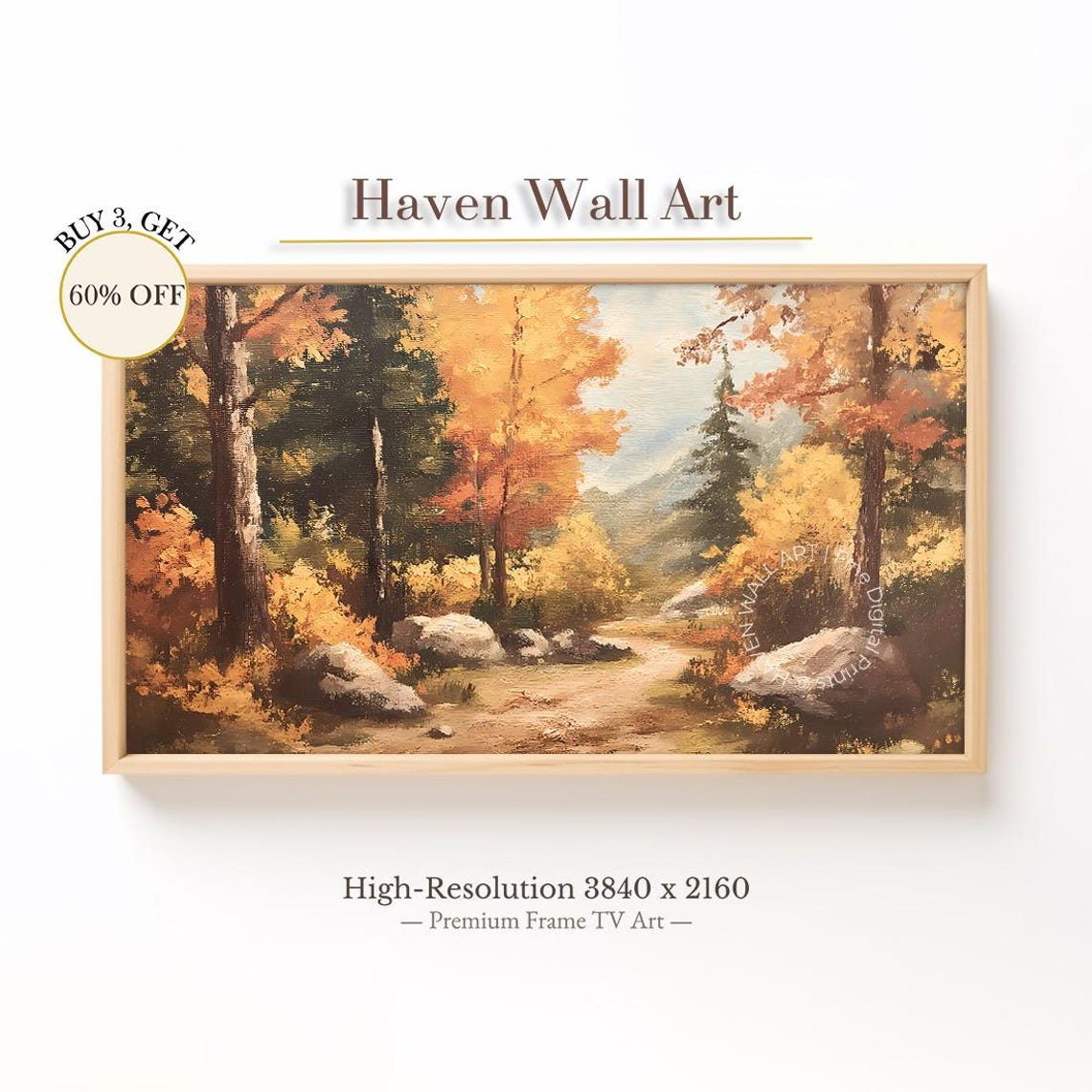 Golden Autumn Trail Sunlit Forest Path Warm Fall Foliage Poster