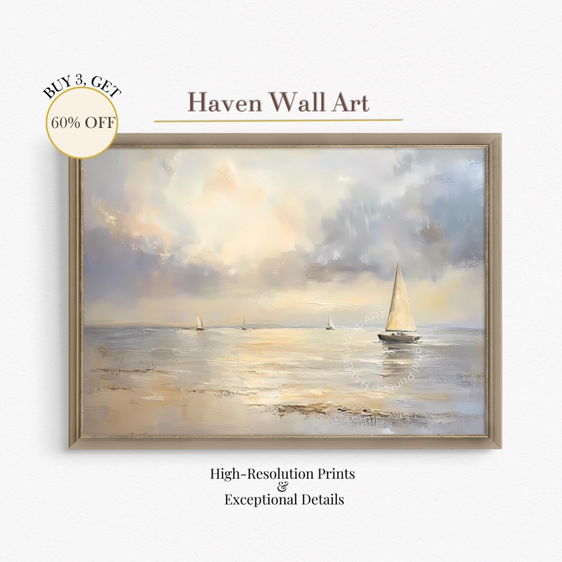 Sailboats Sunset Golden Horizon Tranquil Waters Coastal Poster