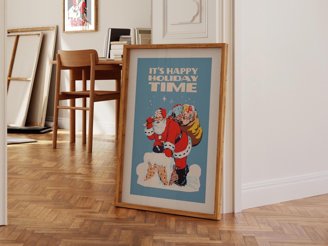 Its Happy Holiday Time Retro Santa Claus Christmas Gift Poster - Image 3