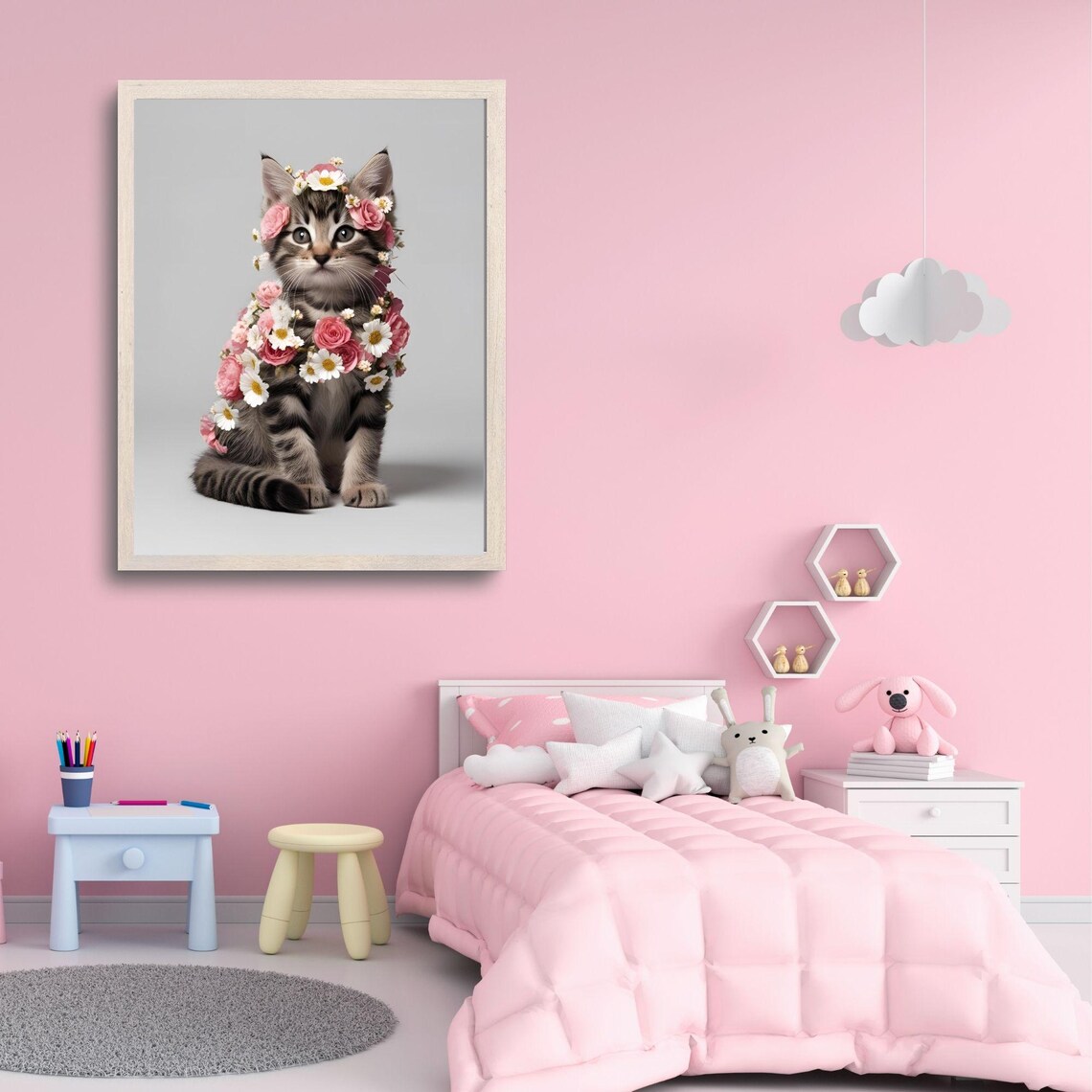 Whimsical Floral Kitten, Cute Pet Decor - Image 2