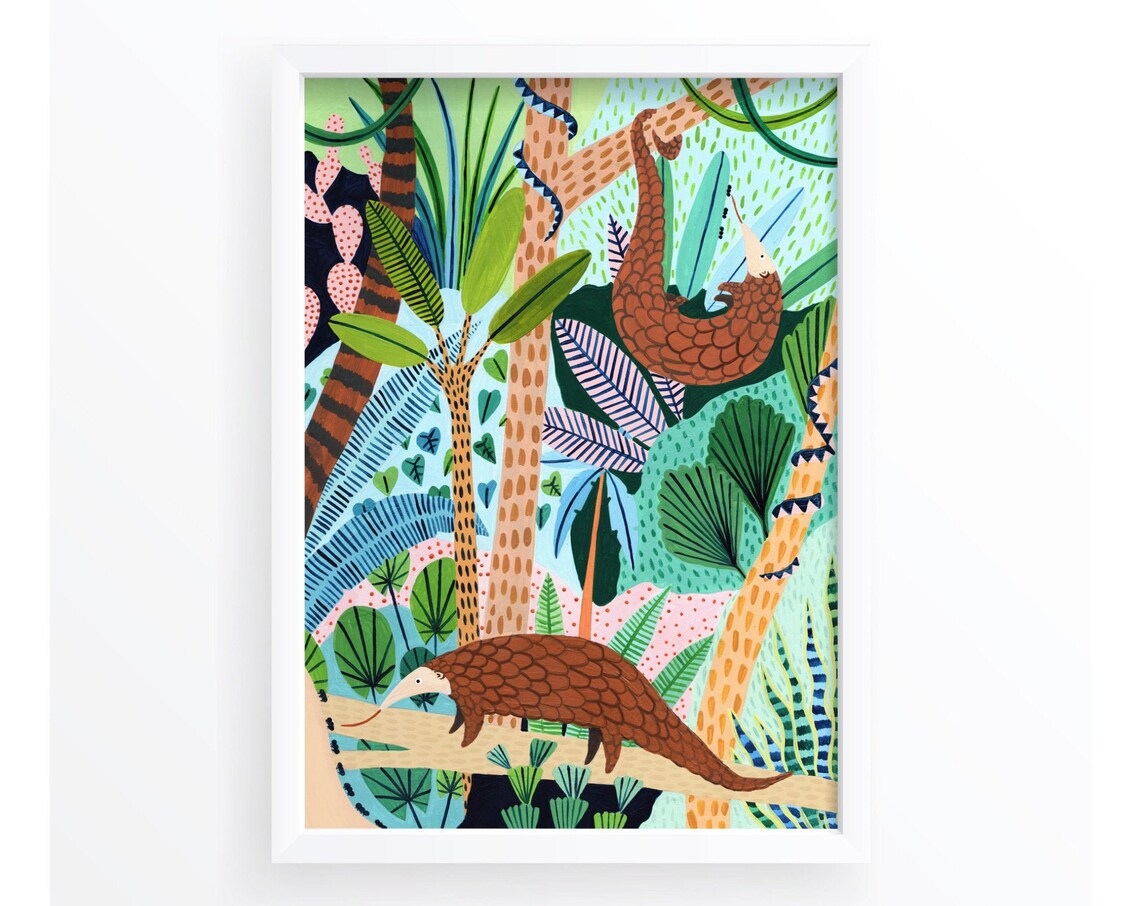 Pangolin Jungle Illustration Botanical Art Print