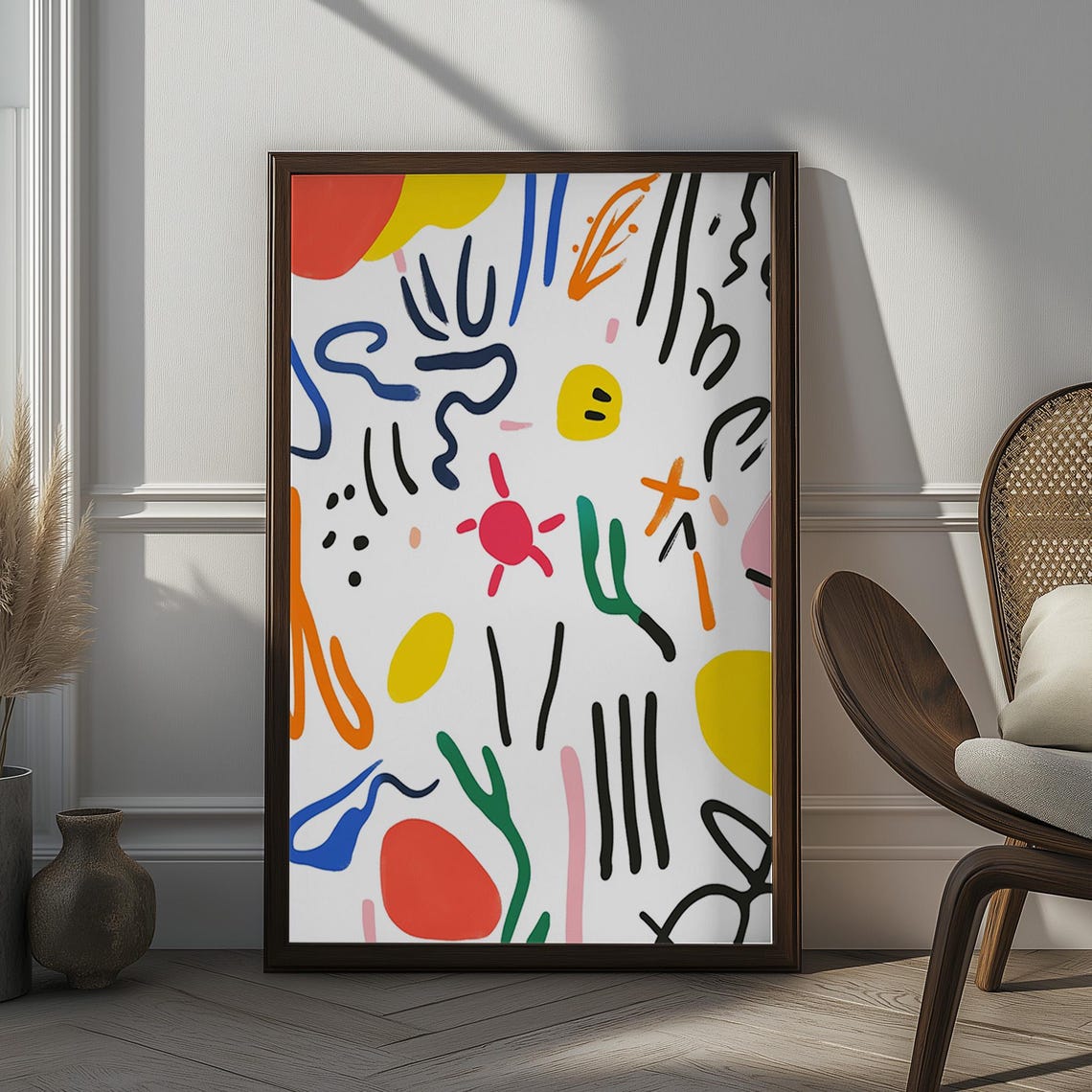 Playful Colorful Doodle Shapes Abstract Modern Home Decor Wall Art