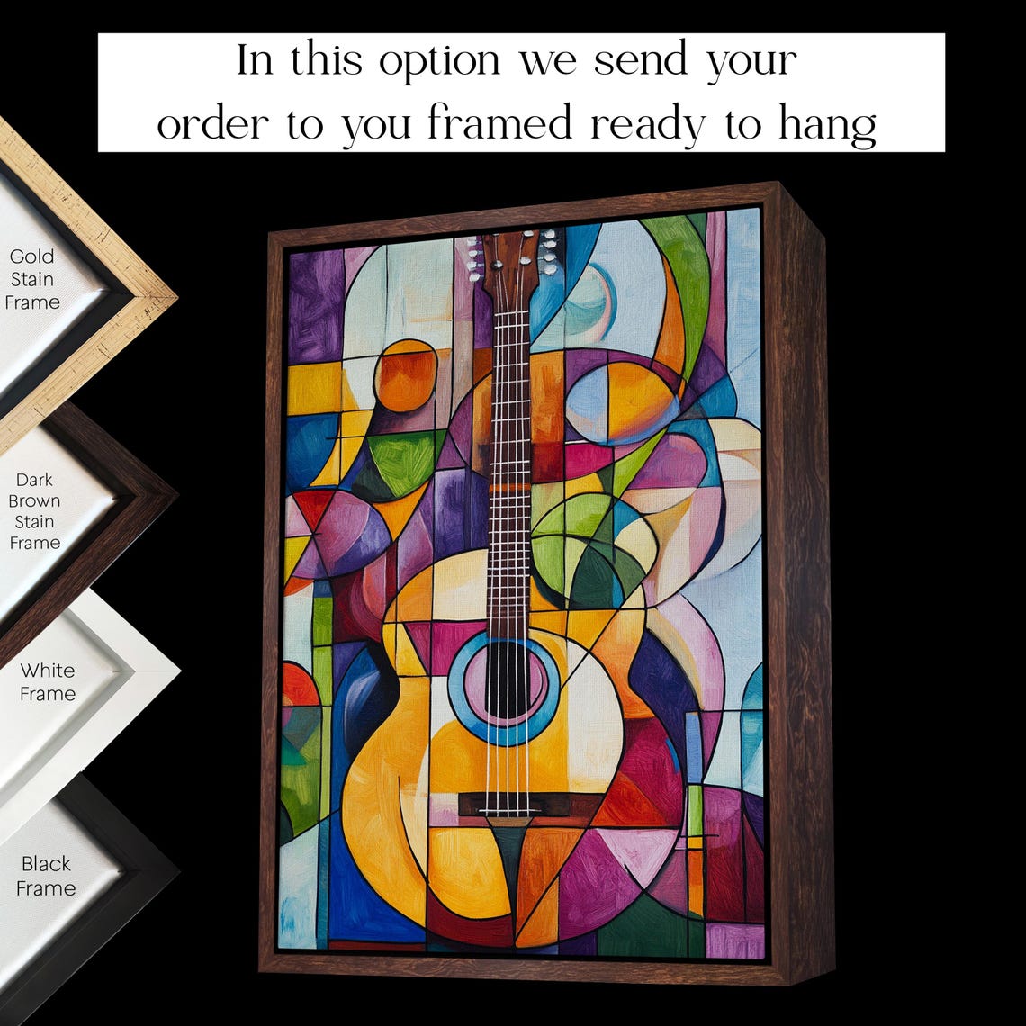 Colorful Abstract Acoustic Guitar Cubist Music Studio Art Poster - Image 6