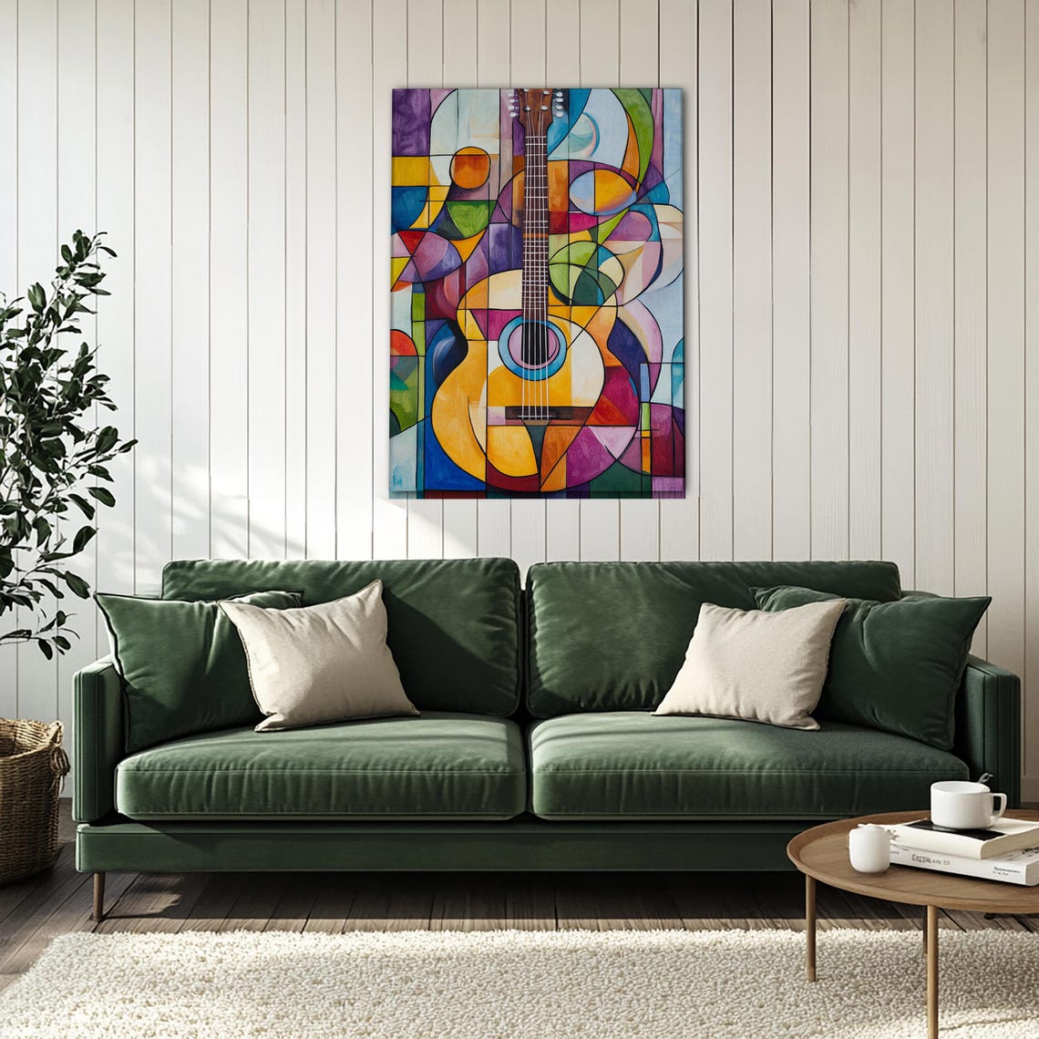 Colorful Abstract Acoustic Guitar Cubist Music Studio Art Poster