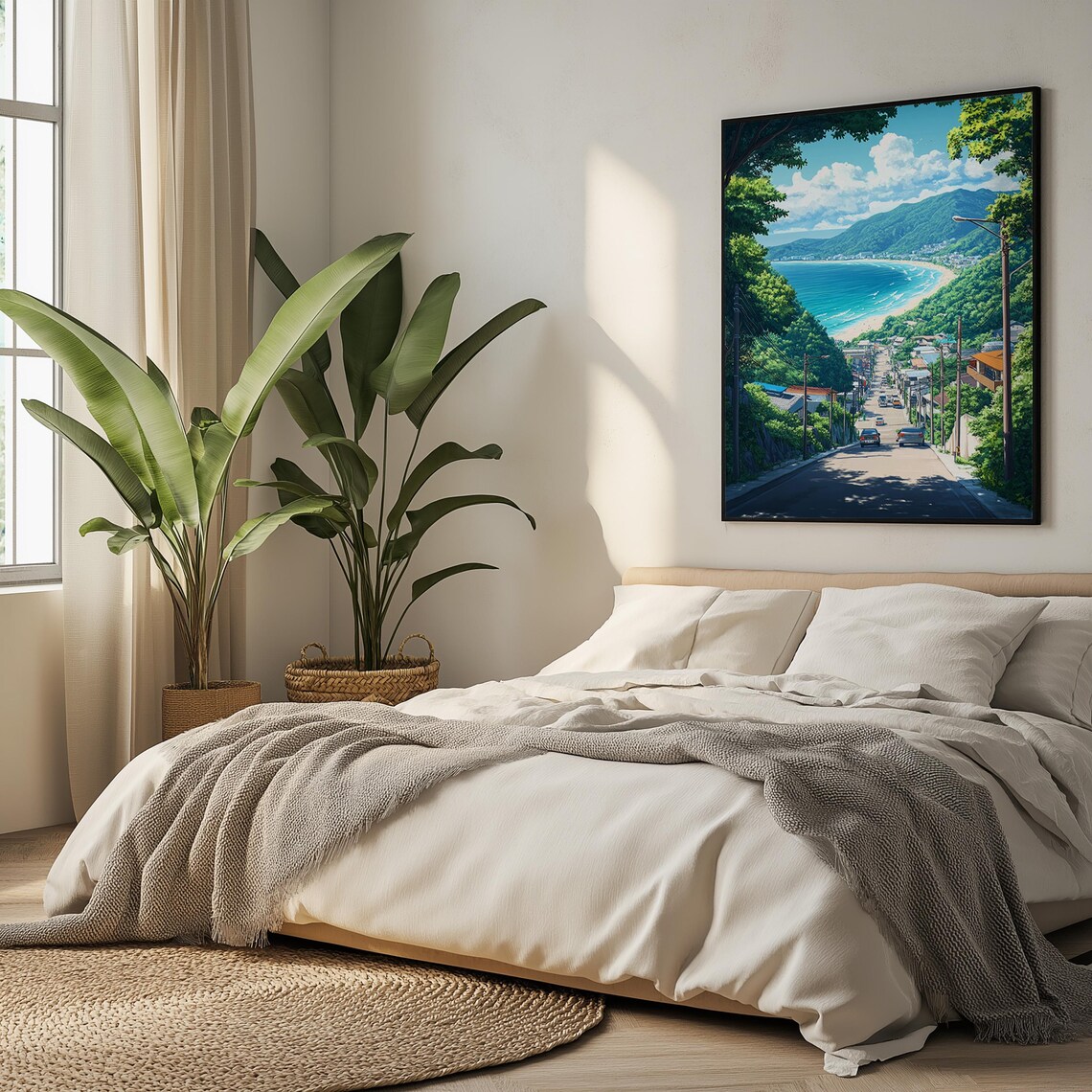 Anime Coastal Town Street Leading to Ocean Japanese Scene Poster - Image 5
