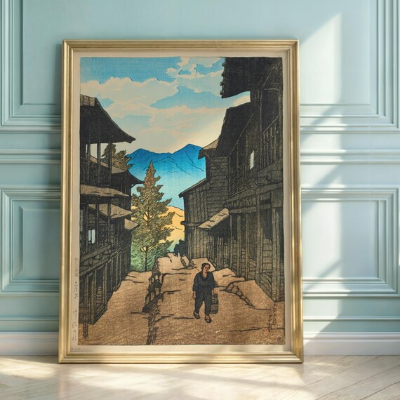 Hasui Kawase Shiobara Autumn Japanese Village Street Woodblock Poster