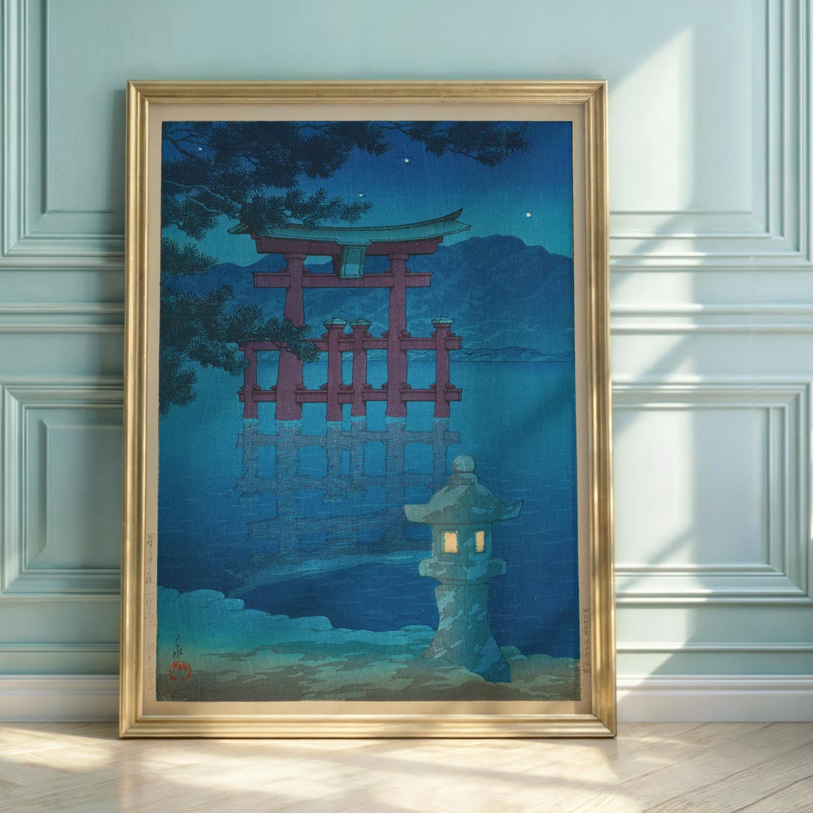 Hasui Kawase Miyajima Night Torii Gate Japanese Woodblock Art Poster