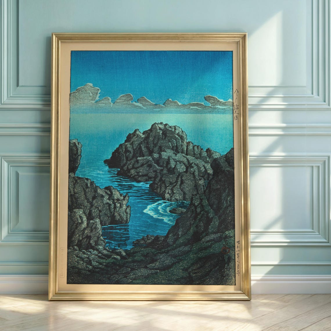 Hasui Kawase Shinkubo Hachinohe Rocky Coast Japanese Woodblock Poster