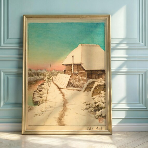 Hasui Kawase Morigasaki Snow Village Winter Woodblock Art Print