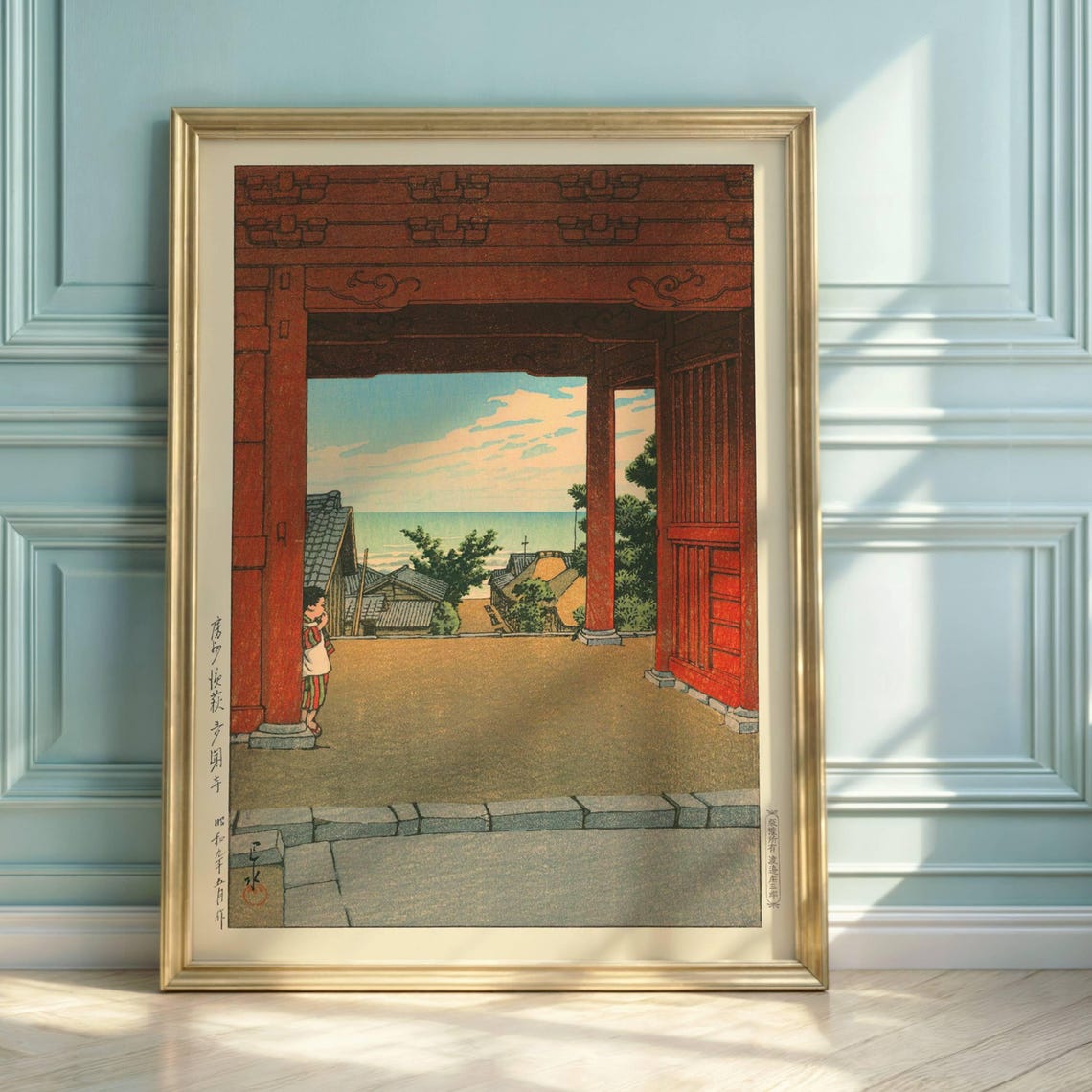 Hasui Kawase Tamon Temple At Hamahagi Red Gate Japan Woodblock Poster