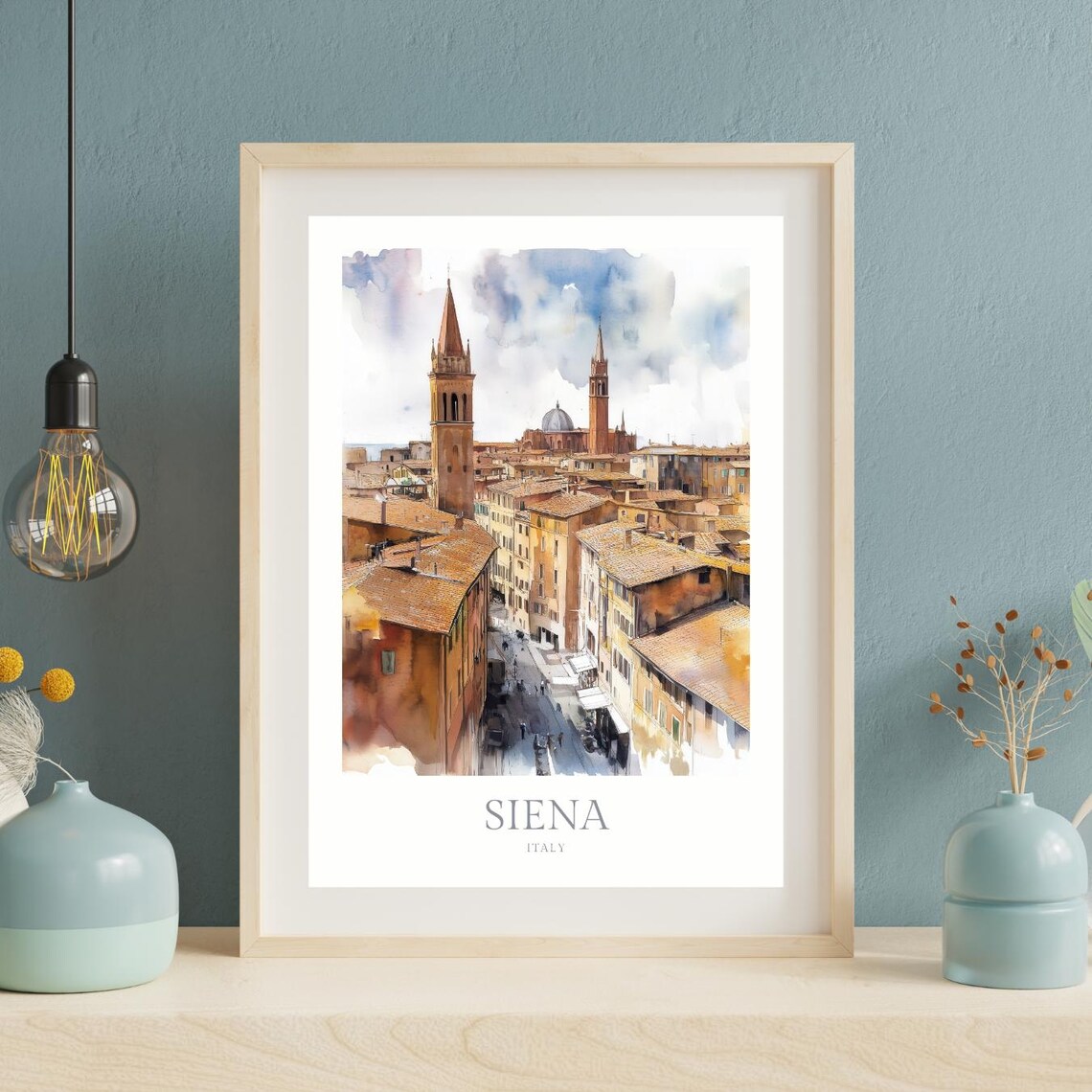 Siena Italy Old Town Towers Watercolor Tuscan Travel Wall Art - Image 2