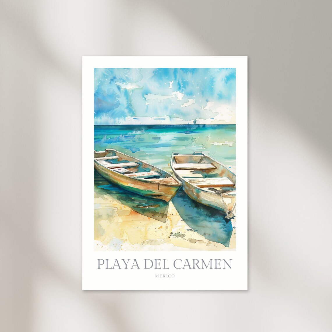 Playa Del Carmen Mexico Wooden Boats Turquoise Sea Artwork Poster