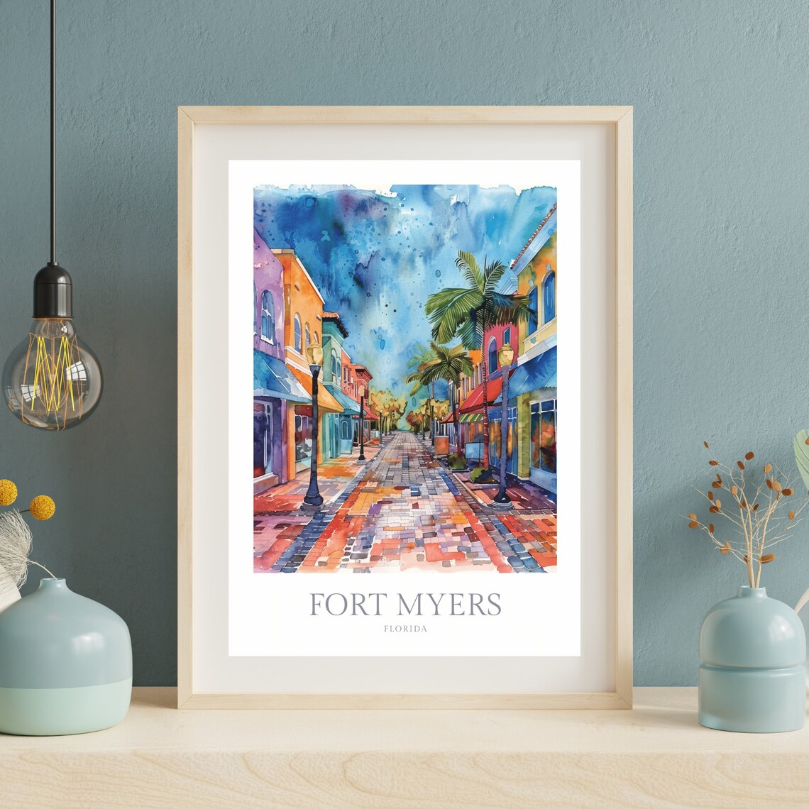 Tropical Fort Myers Florida Colorful Downtown Street Palm Trees Poster - Image 2