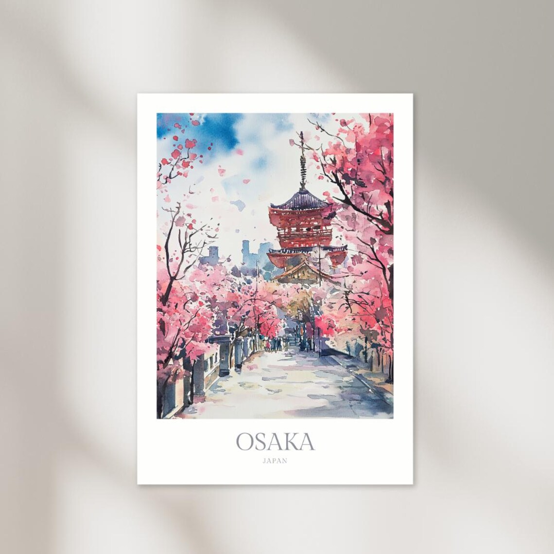 Osaka Watercolor Poster Print, Japan Travel Decor