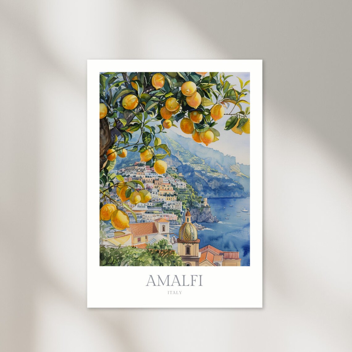 Amalfi Coast Watercolor Travel Poster, Italy