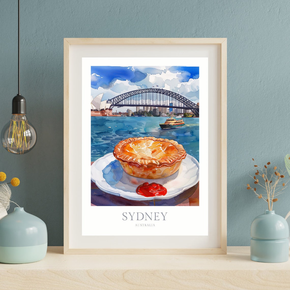 Sydney Australia Meat Pie Harbour Bridge Watercolor Food Poster - Image 2