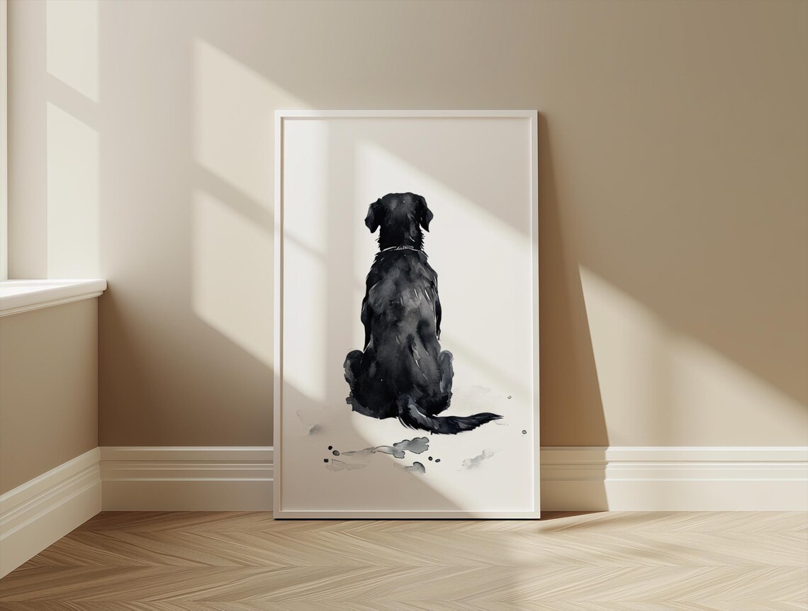 Black Dog From Behind Watercolor Minimalist Pet Portrait Poster - Image 3