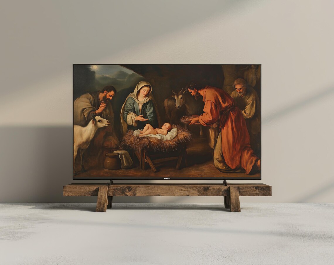 Nativity Scene Vintage Baroque Oil Painting Christmas Religious Poster - Image 3