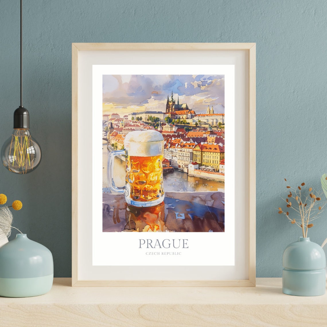 Prague Watercolor Beer Mug Castle View Czech Beer Culture Poster - Image 2