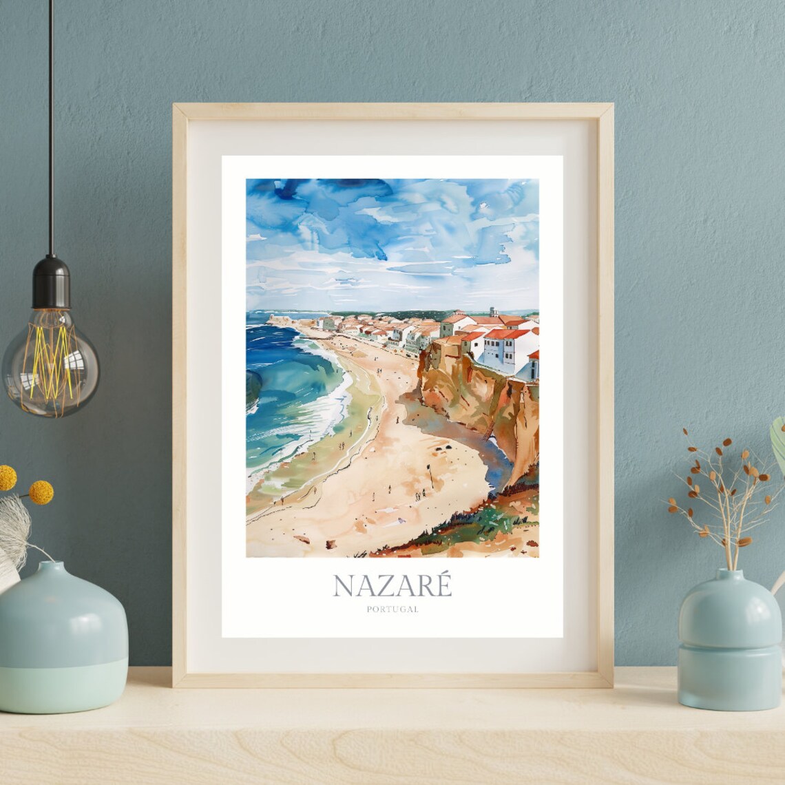 Nazare Portugal Watercolor Poster Wall Art Nazare Print Nazare Poster Nazare Art Print - Image 2