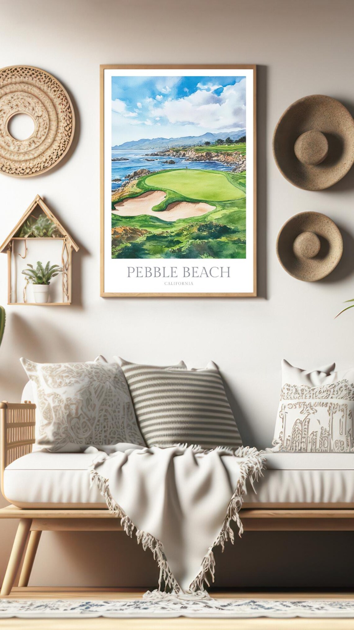 Pebble Beach California Watercolor Golf Poster Print - Image 2
