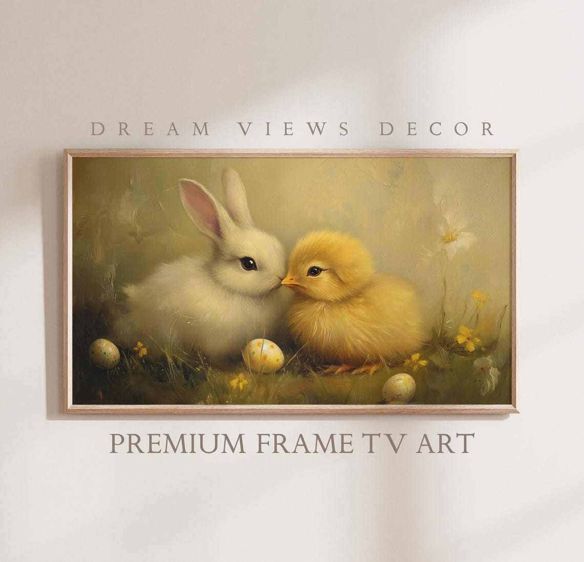 Bunny Chick Easter Eggs Spring Friends Vintage Rustic Painting Poster