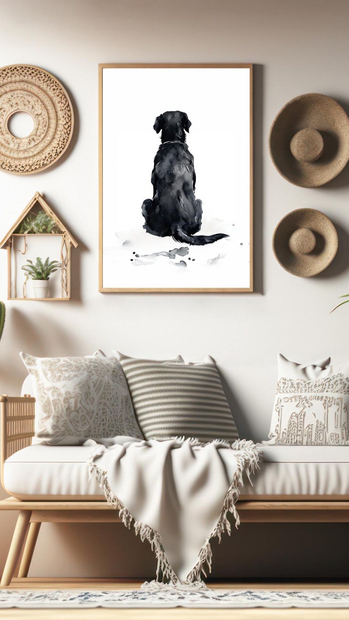 Black Dog From Behind Watercolor Minimalist Pet Portrait Poster - Image 2