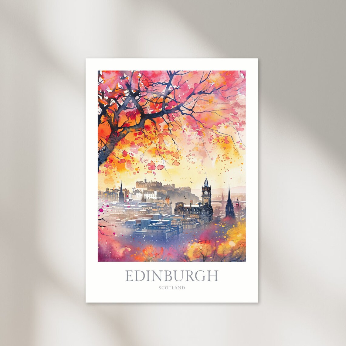 Edinburgh Watercolor Travel Poster, Scotland Art Print