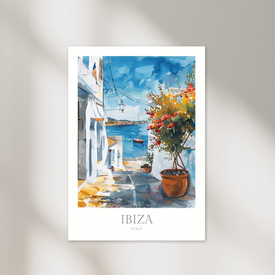 Ibiza Spain Watercolor Travel Poster, Home Decor