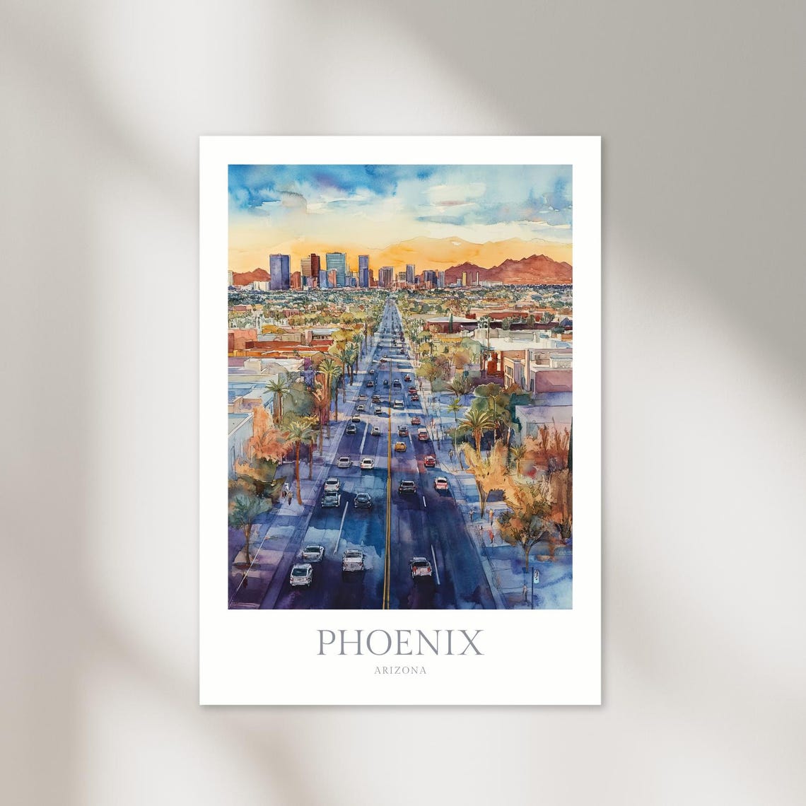 Phoenix Arizona Watercolor Downtown Skyline Desert City Poster