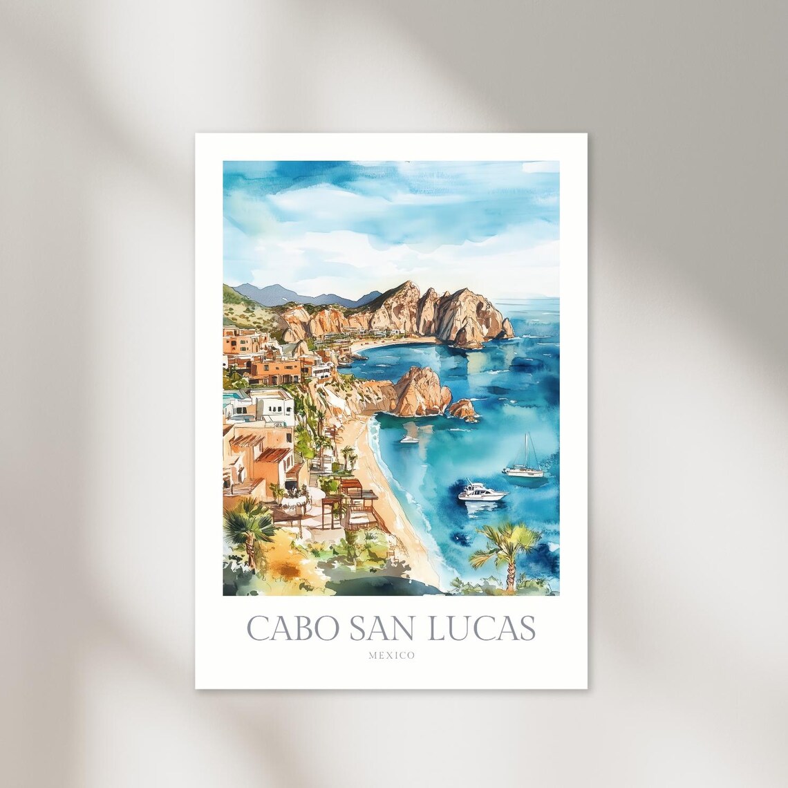 Cabo San Lucas Mexico Arch Beach Watercolor Coastal Travel Art Poster