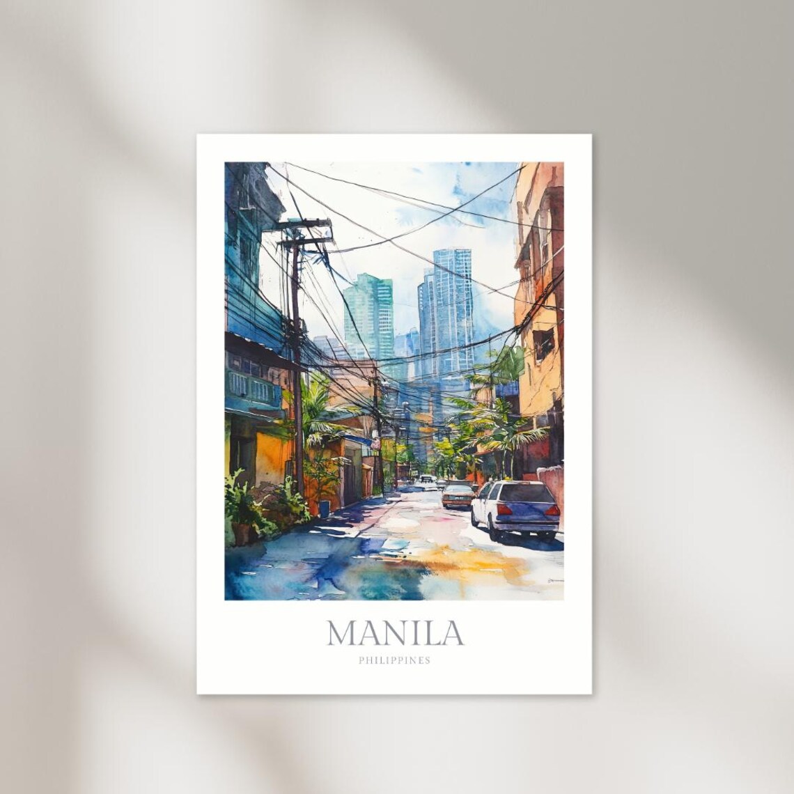 Manila Philippines Watercolor Art Print, Travel Poster