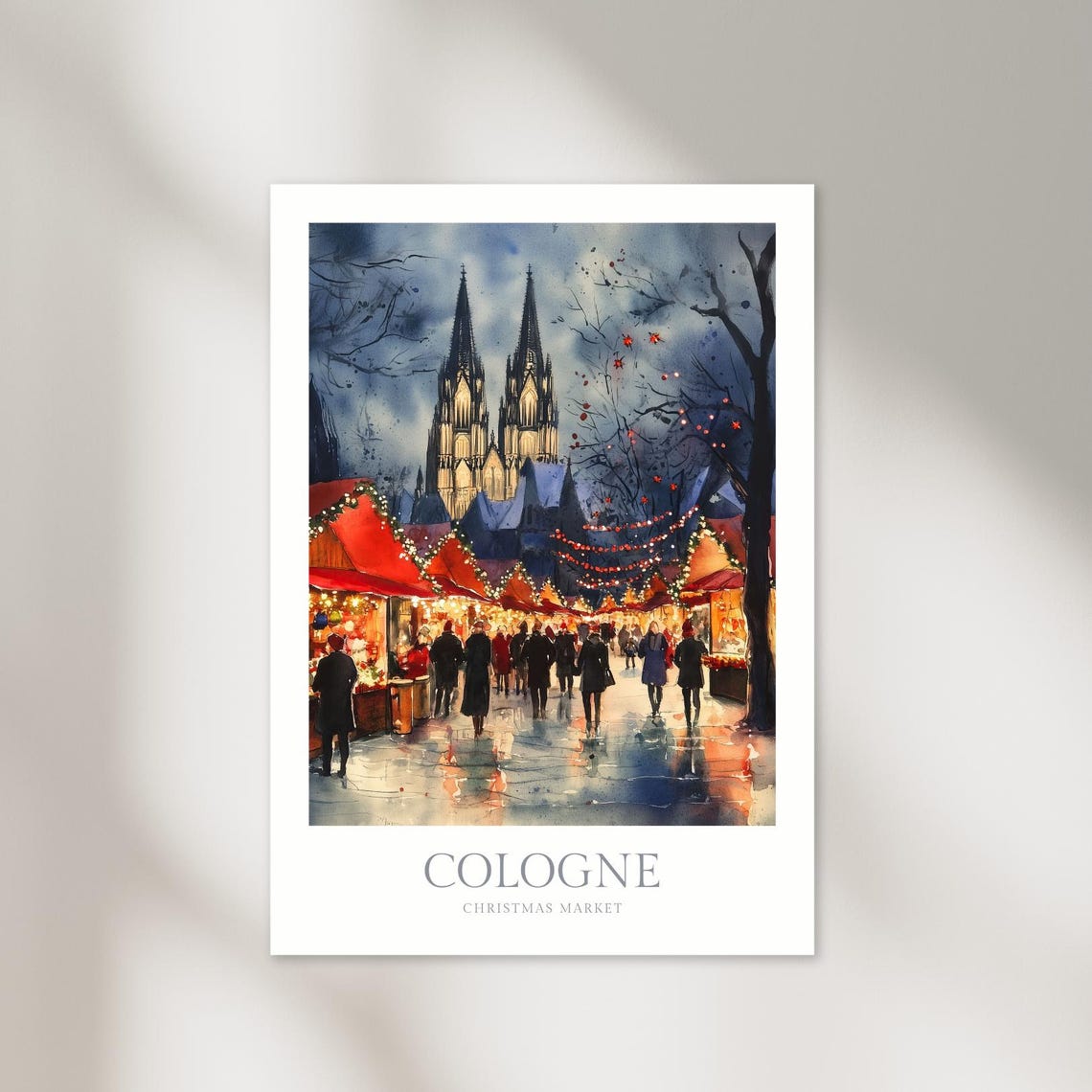 Cologne Christmas Market Cathedral Watercolor Germany Winter Poster
