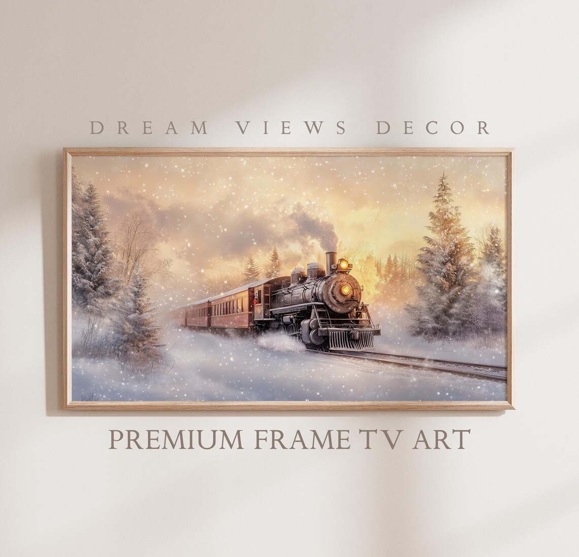 Deer On Snowy Stone Bridge Winter Village Church Cozy Christmas Poster - Image 2